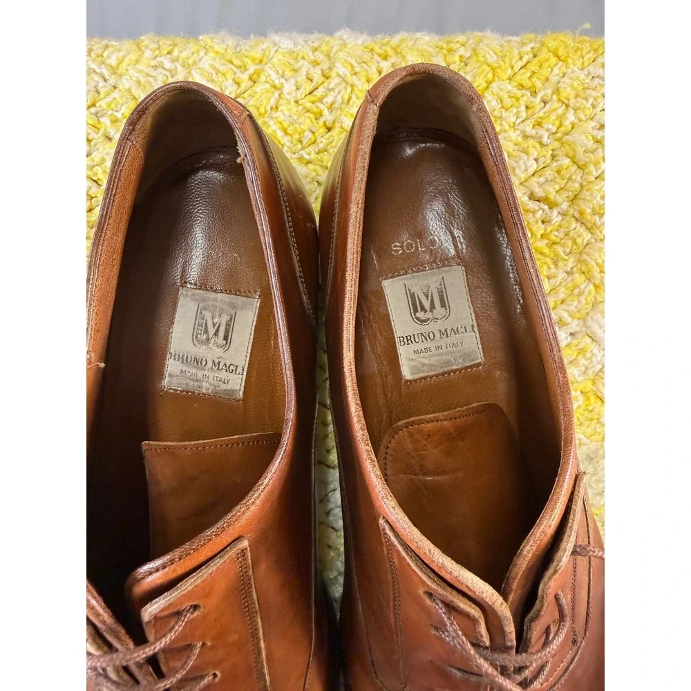 Bruno Magli Solo Mens Brown Leather Oxford Dress Shoes Made in Italy Siz 9 45326